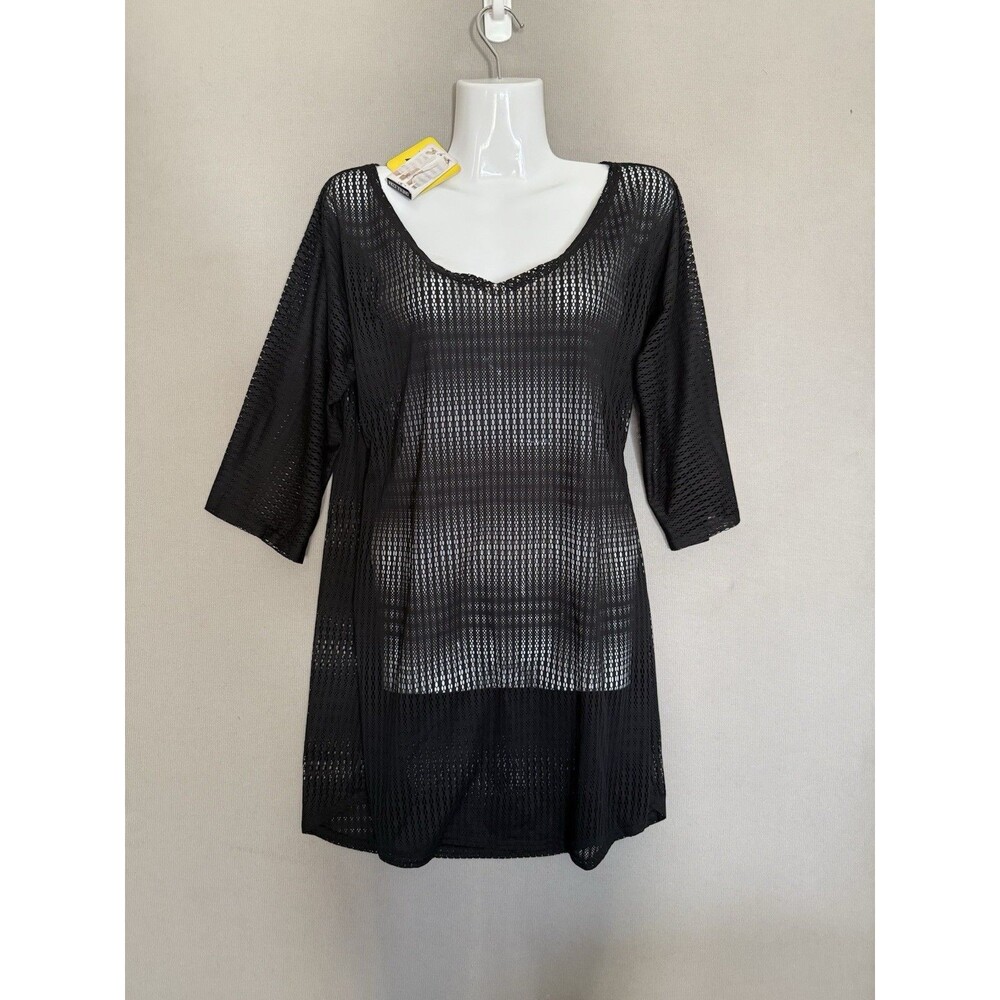O’Neill Swim Cover Up XS Extra Small Black Open-Knit V-Neck Tunic Top Beach New